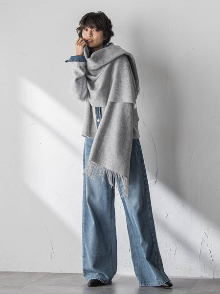 デニムレイヤード風カーディガン≪手洗い可能≫