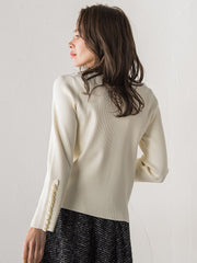 袖フリルパールリブニット