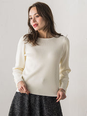 袖フリルパールリブニット