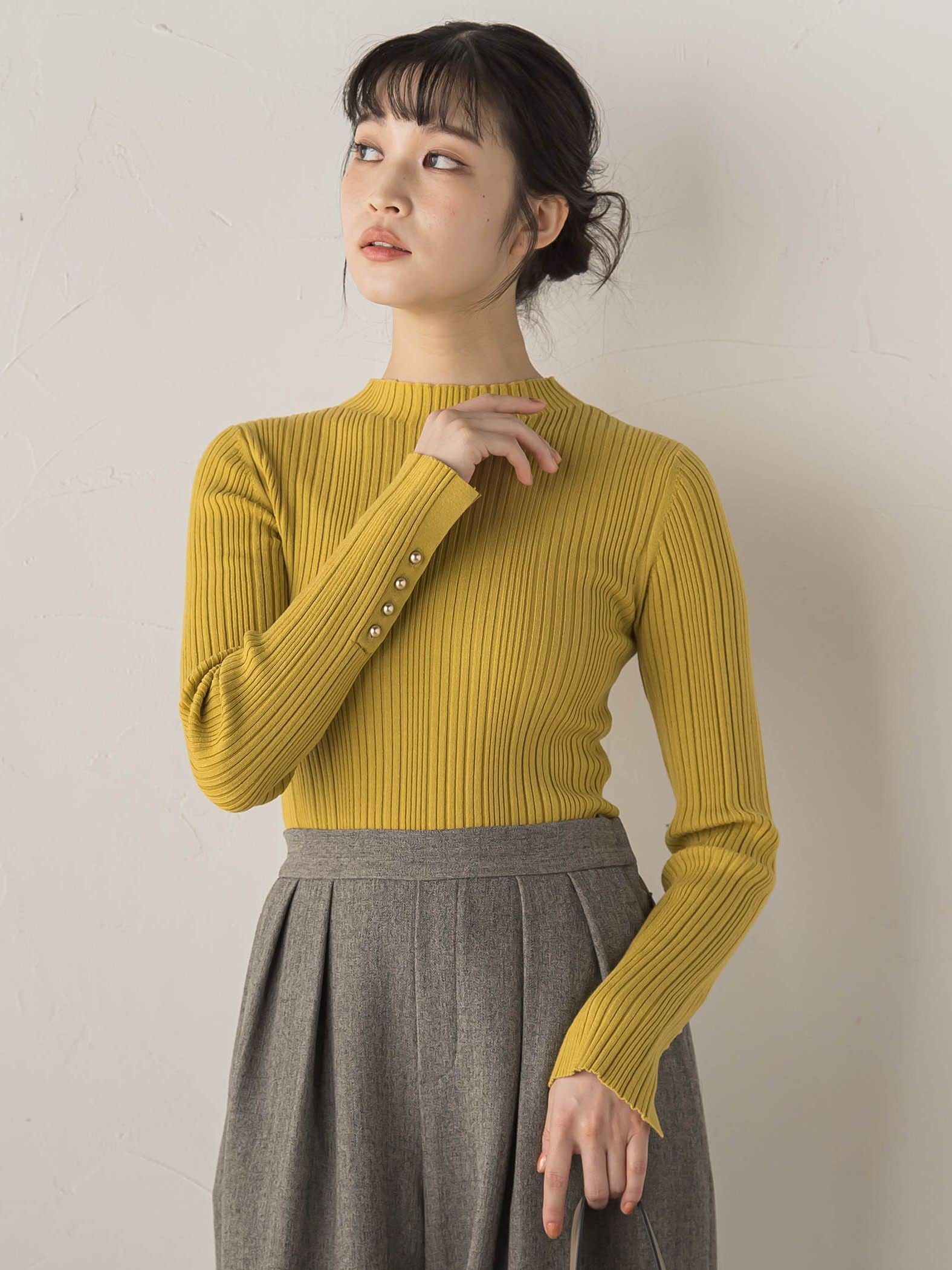 袖ボタンランダムリブニット≪手洗い可能≫