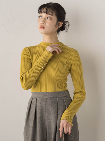 袖ボタンランダムリブニット≪手洗い可能≫