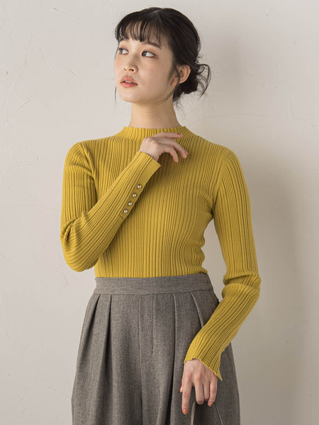 袖ボタンランダムリブニット≪手洗い可能≫
