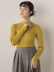 袖ボタンランダムリブニット≪手洗い可能≫