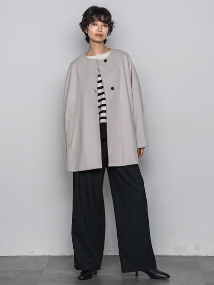 ライトジャージメルトンノーカラーミドルコート