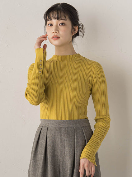 袖ボタンランダムリブニット≪手洗い可能≫