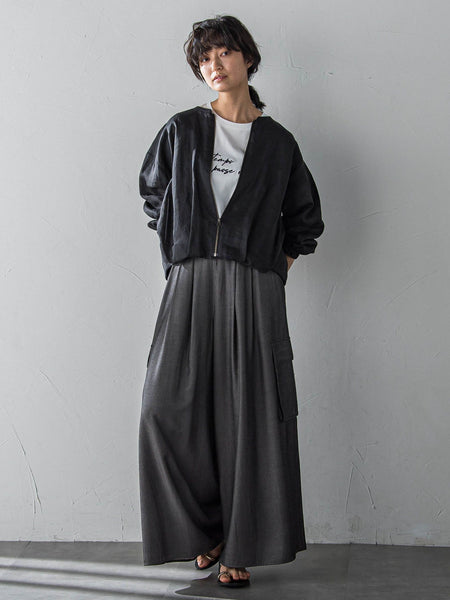 シャンブレーカーゴキュロットパンツ