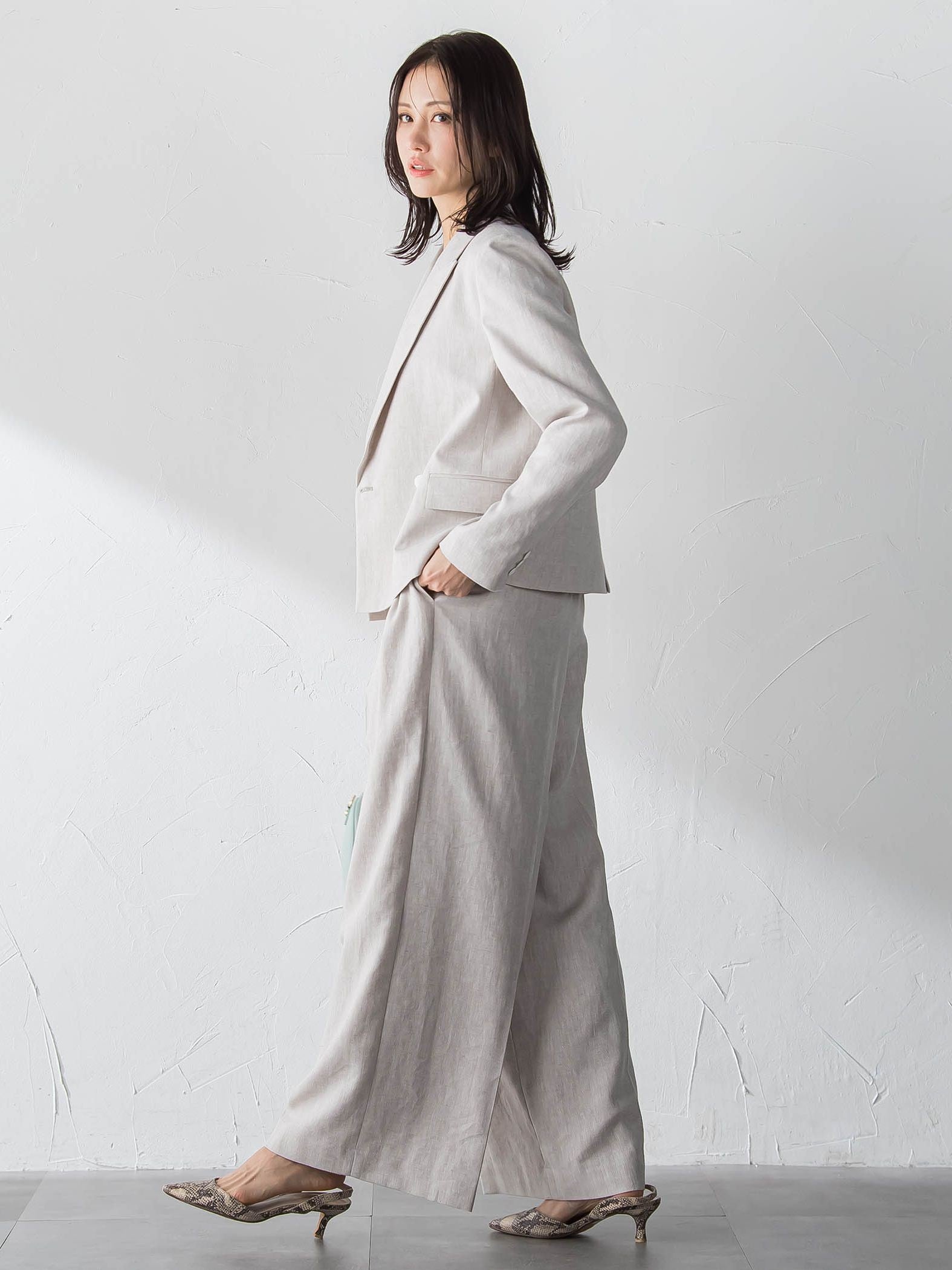 クラシックポリリネンヘリンボンジャケット≪手洗い≫