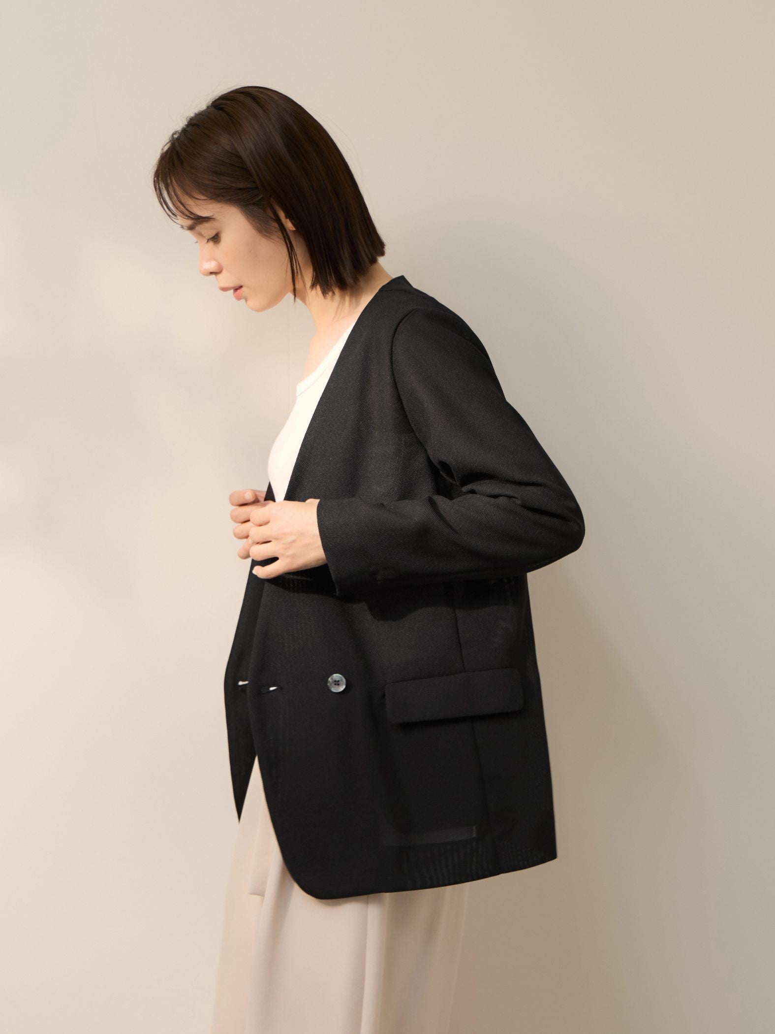グリッディメッシュノーカラージャケット
