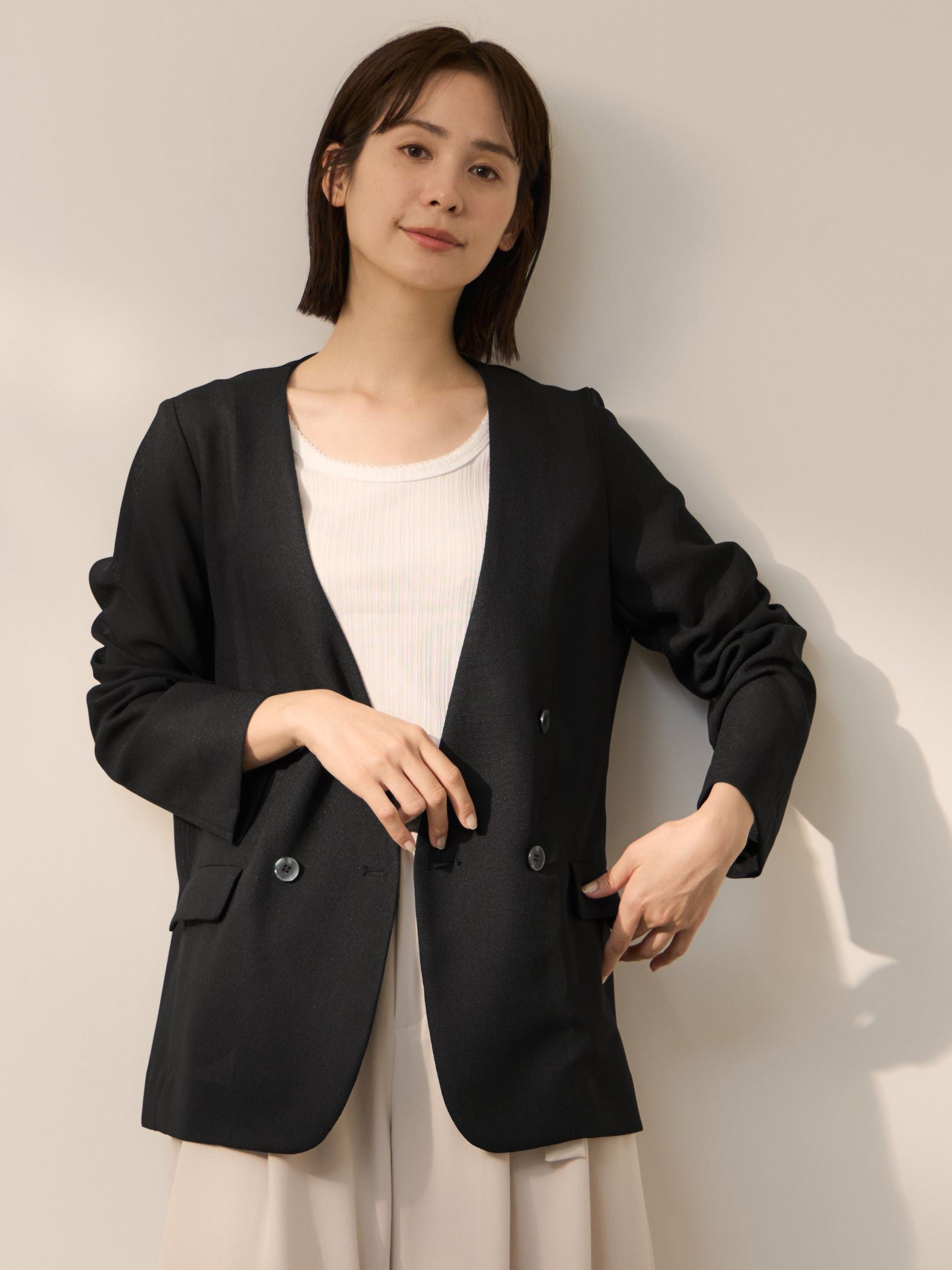 グリッディメッシュノーカラージャケット