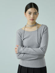 ストリング付バレエネックリブニット≪手洗い可能≫