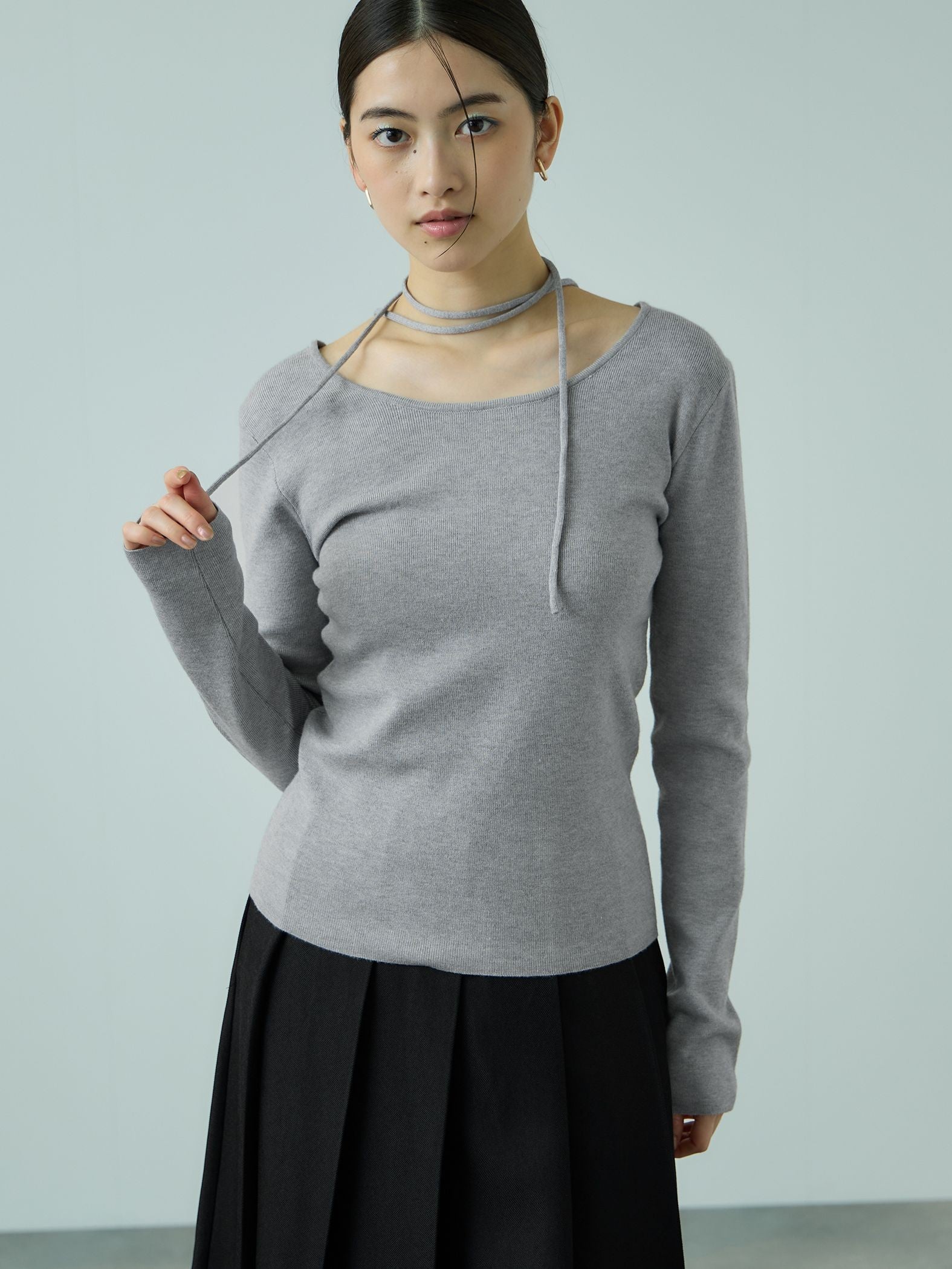 ストリング付バレエネックリブニット≪手洗い可能≫