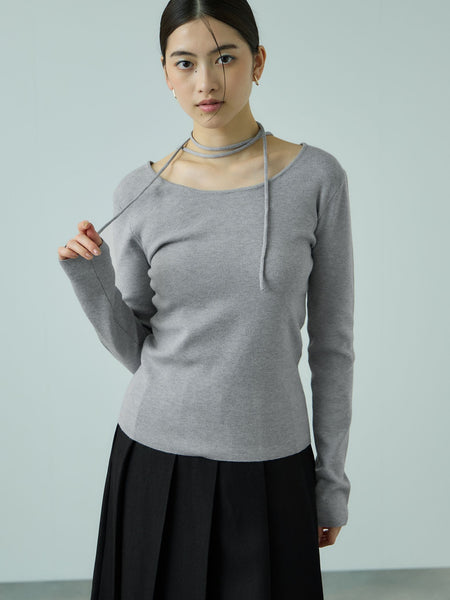 ストリング付バレエネックリブニット≪手洗い可能≫