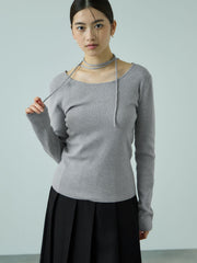 ストリング付バレエネックリブニット≪手洗い可能≫