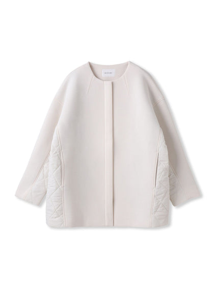 モスダンボール×中綿キルティングノーカラーコート≪手洗い可能≫