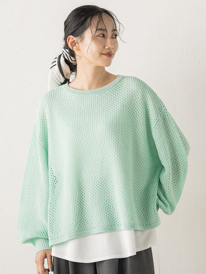 メッシュ柄レイヤードニット≪手洗い可能≫