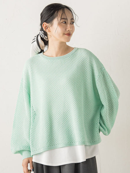 メッシュ柄レイヤードニット≪手洗い可能≫