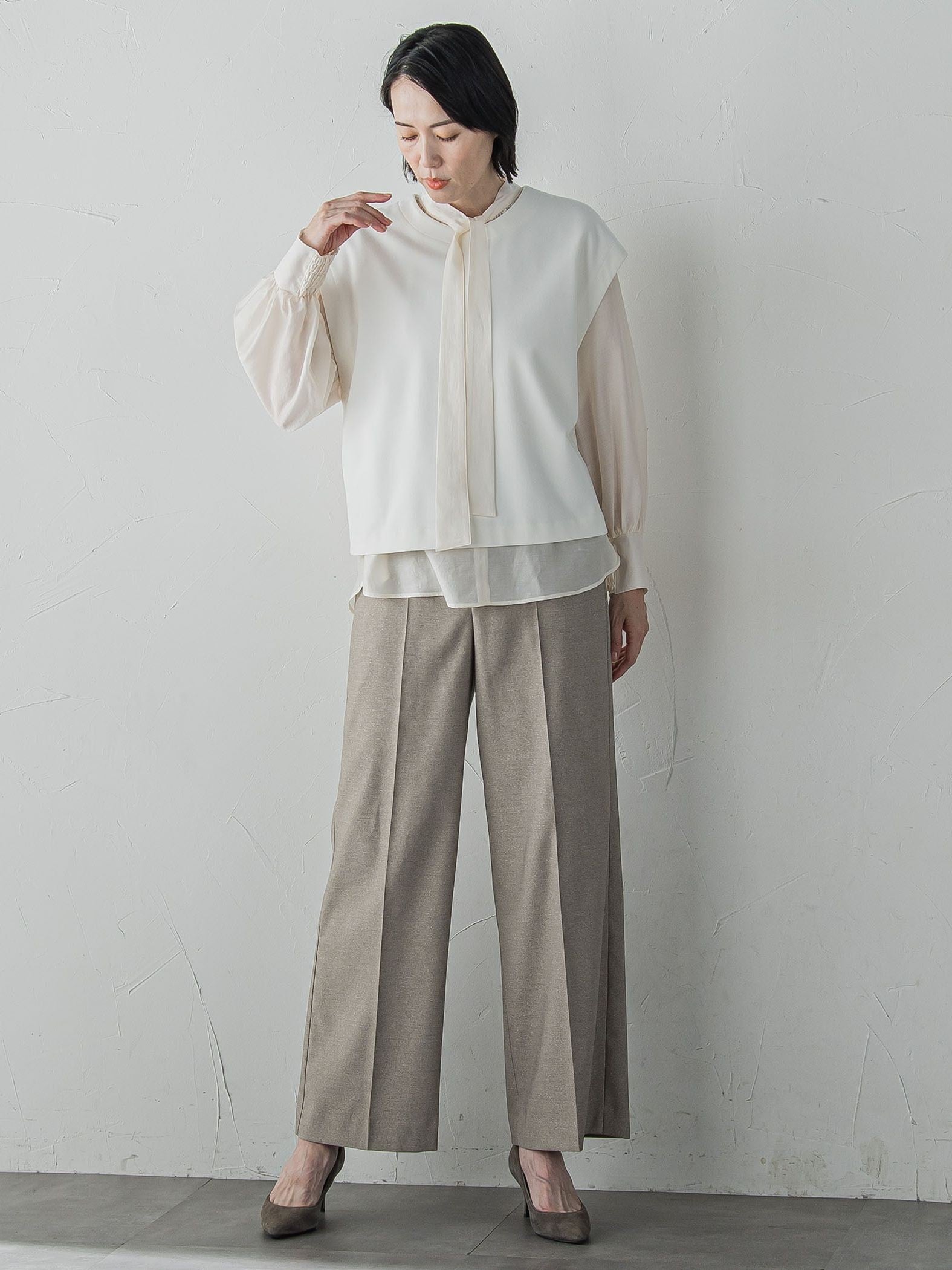 【大きいサイズ】キラメキストレッチワイドパンツ≪洗濯機で洗える≫