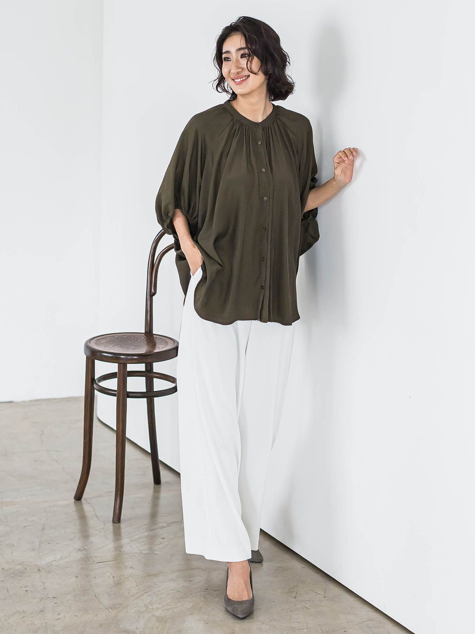 【WEB限定】ドルマンギャザーブラウス≪手洗い可能≫