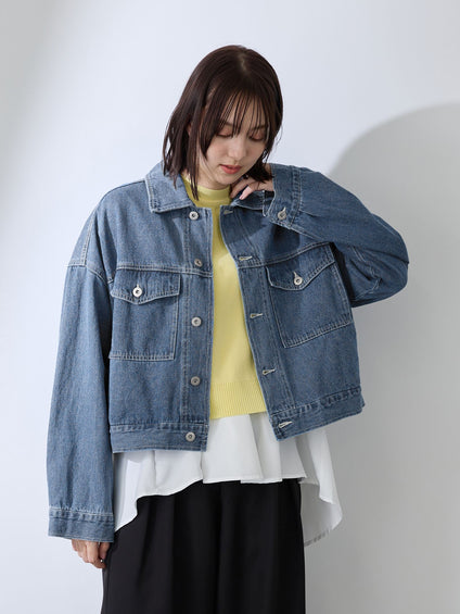 カラーデニムボクシーフィットブルゾン≪洗濯機で洗える≫