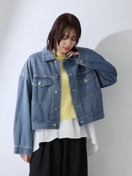 カラーデニムボクシーフィットブルゾン≪洗濯機で洗える≫