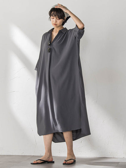 【WEB限定】スキッパーチュニックワンピース≪洗濯機で洗える≫