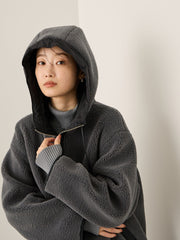 配色ボアフーディコクーンブルゾン