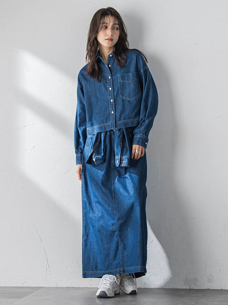 ラウンドヘムデニムクロップドシャツ