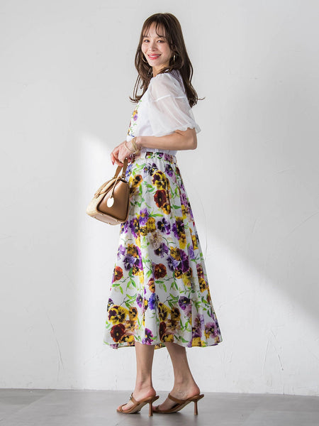 【KEITA KAWASAKI × Viaggio Bluコラボ】パンジープリントスカート