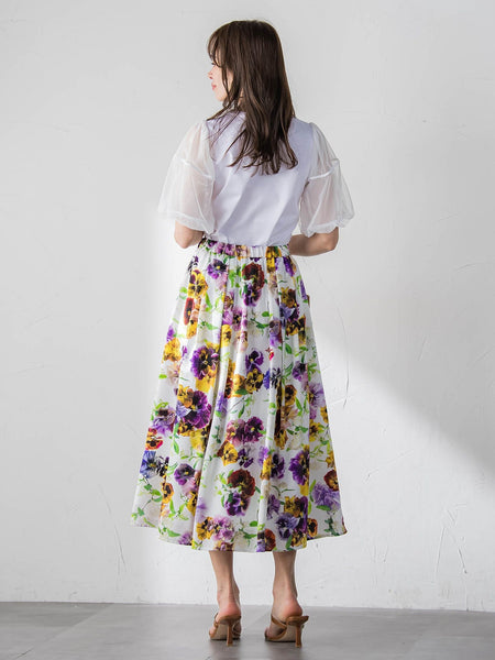【KEITA KAWASAKI × Viaggio Bluコラボ】パンジープリントスカート
