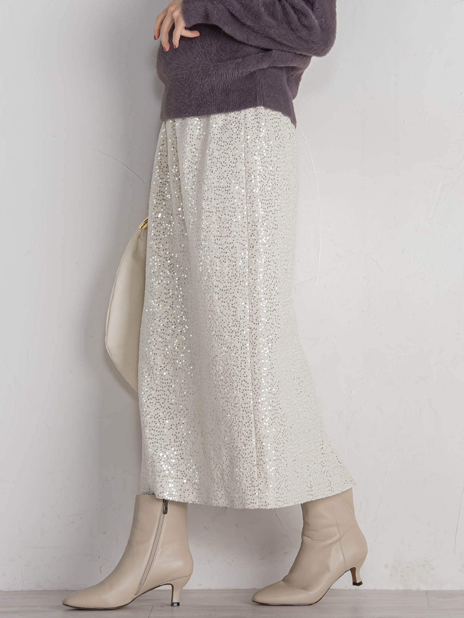 スパンコールIラインスカート≪手洗い可能≫