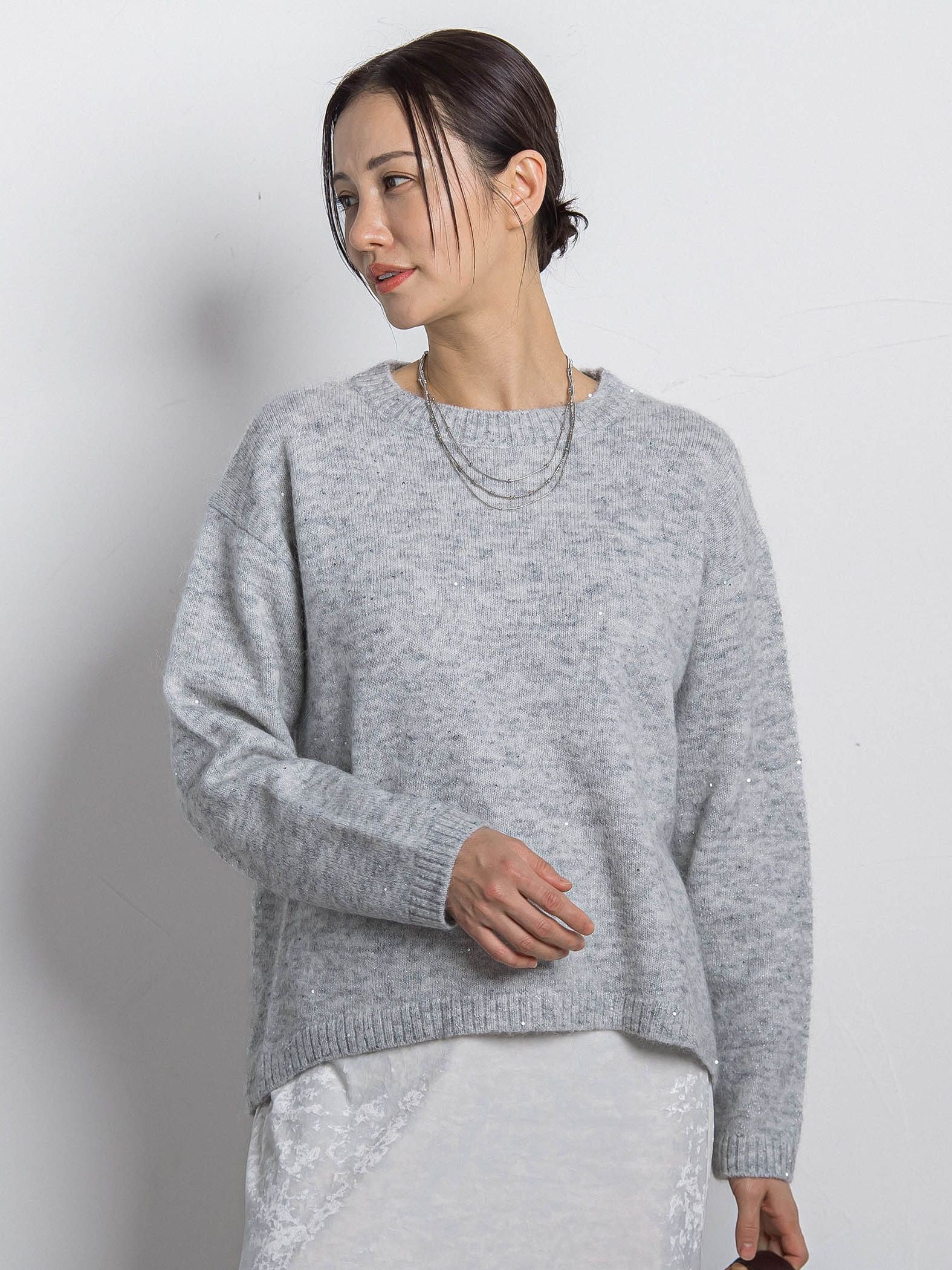 スパンコールクルーネックニット≪洗える≫