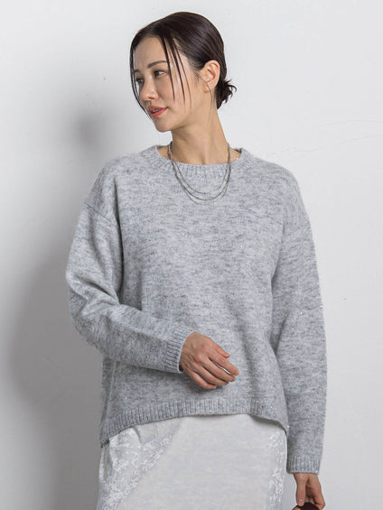 スパンコールクルーネックニット≪洗える≫