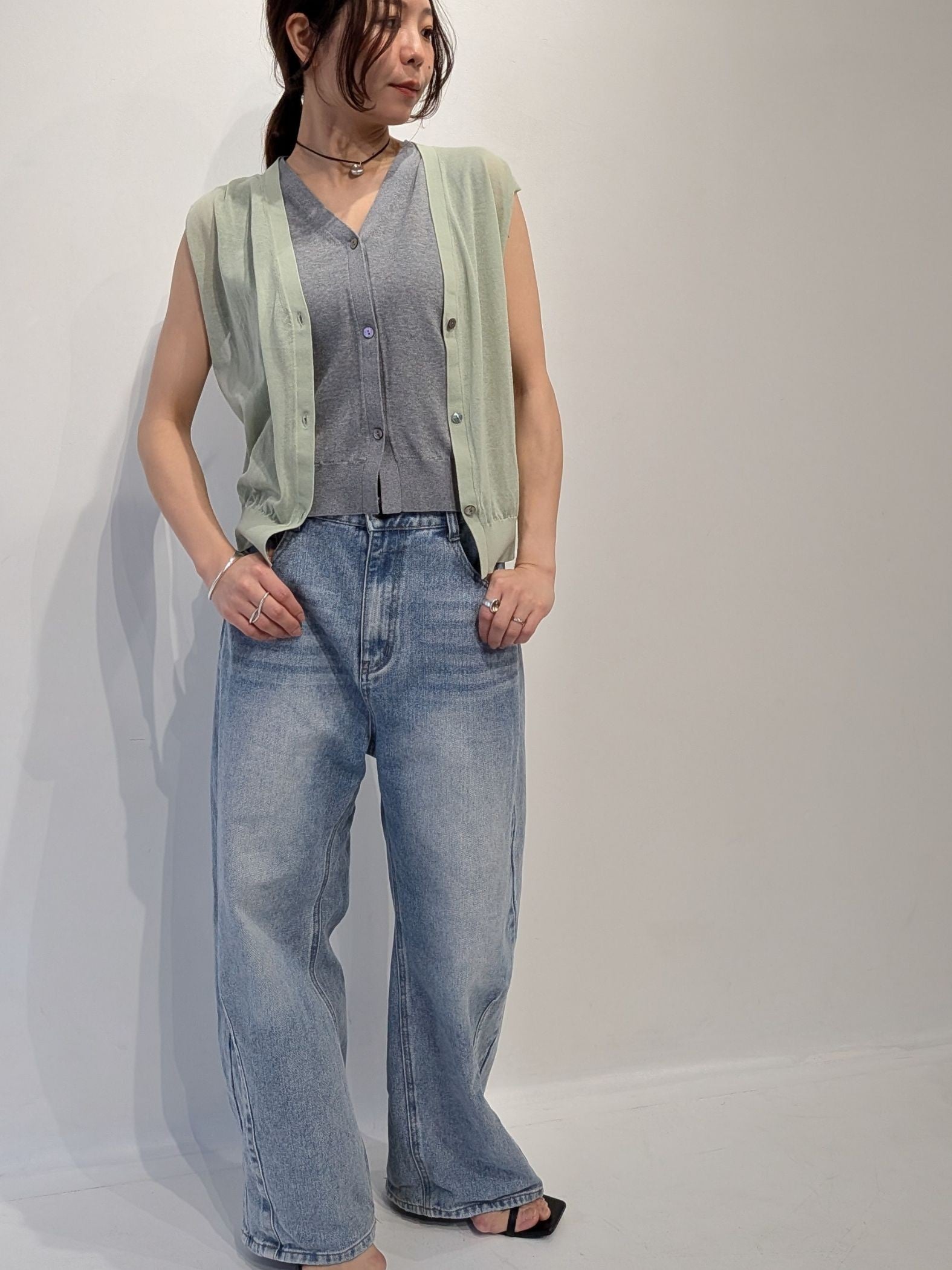 【2piece】sheer layerd vest