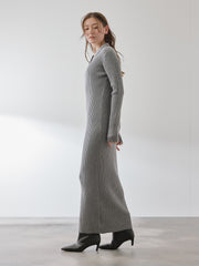 ポロカラーリブニットワンピース≪手洗い可能≫