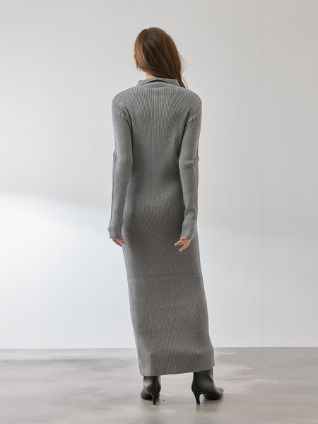 ポロカラーリブニットワンピース≪手洗い可能≫