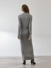 ポロカラーリブニットワンピース≪手洗い可能≫