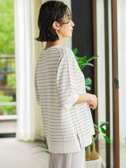 Tシャツ風ボーダーニットプルオーバー≪手洗い可能≫