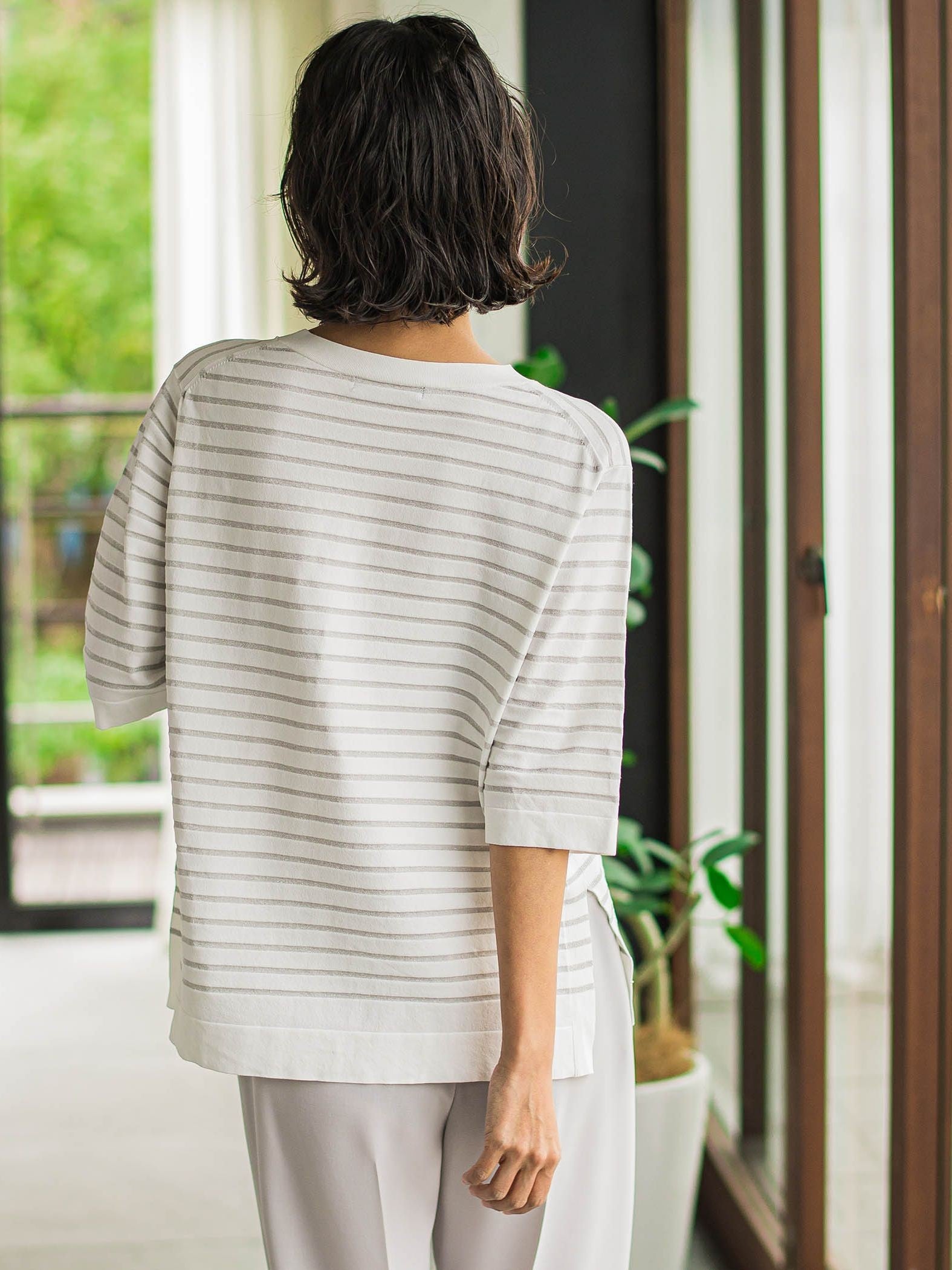 Tシャツ風ボーダーニットプルオーバー≪手洗い可能≫