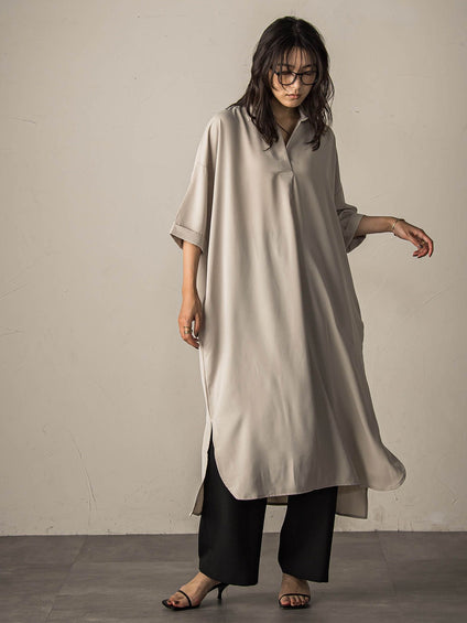 【WEB限定】スキッパーチュニックワンピース≪洗濯機で洗える≫