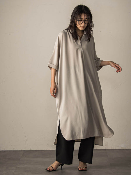 【WEB限定】スキッパーチュニックワンピース≪洗濯機で洗える≫