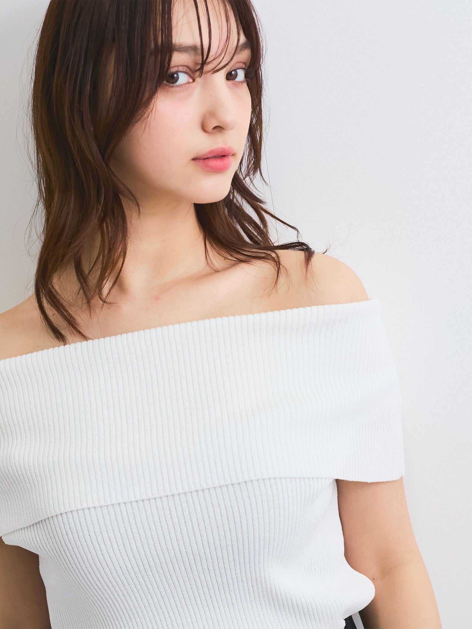 リブニットオフショルプルオーバー≪手洗い可能≫