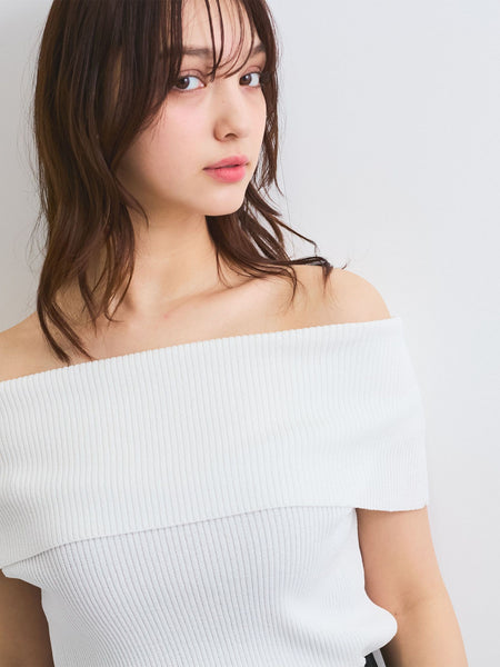 リブニットオフショルプルオーバー≪手洗い可能≫