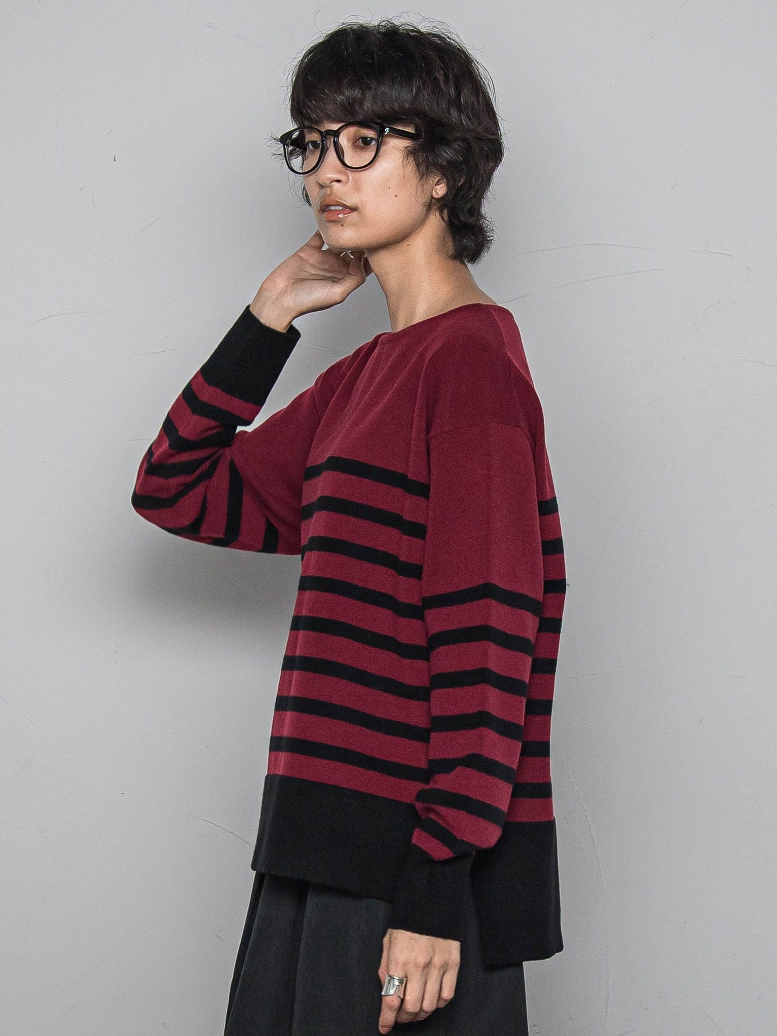 【ふわもち】ボーダーニット≪洗濯機で洗える≫