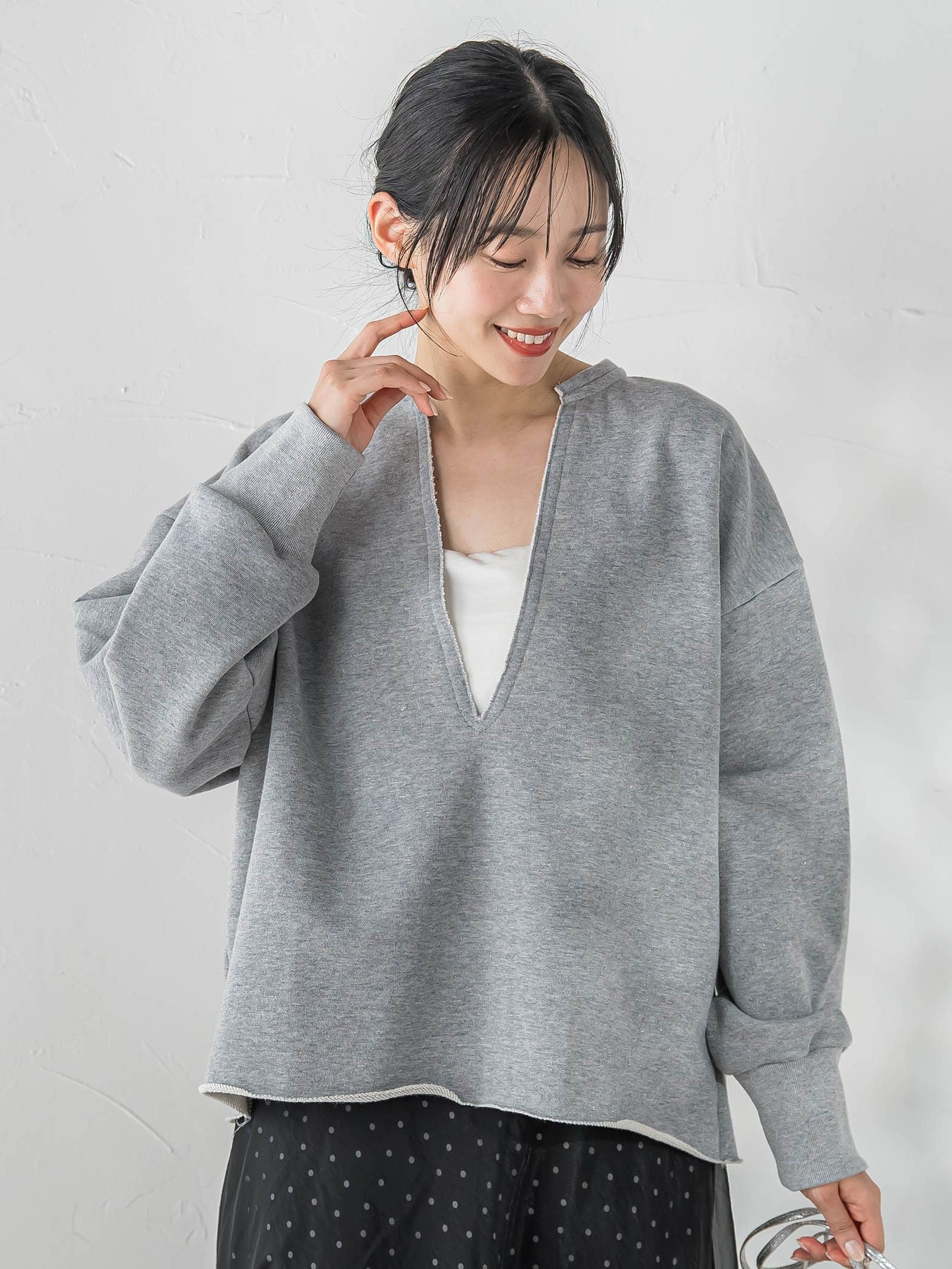 裏毛Vネックカットソー≪手洗い可能≫