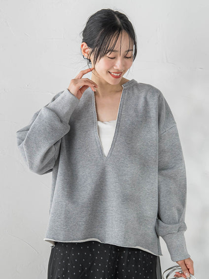 裏毛Vネックカットソー≪手洗い可能≫