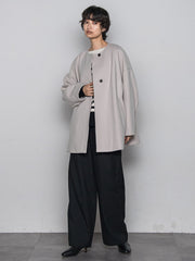 ライトジャージメルトンノーカラーミドルコート