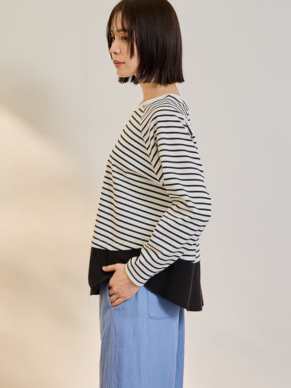 ポンチローマ異素材ラウンドヘムカットソー