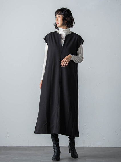 【WEB限定】【3サイズ展開】キーネックワンピース≪イージーケア/毛玉になりにくい≫