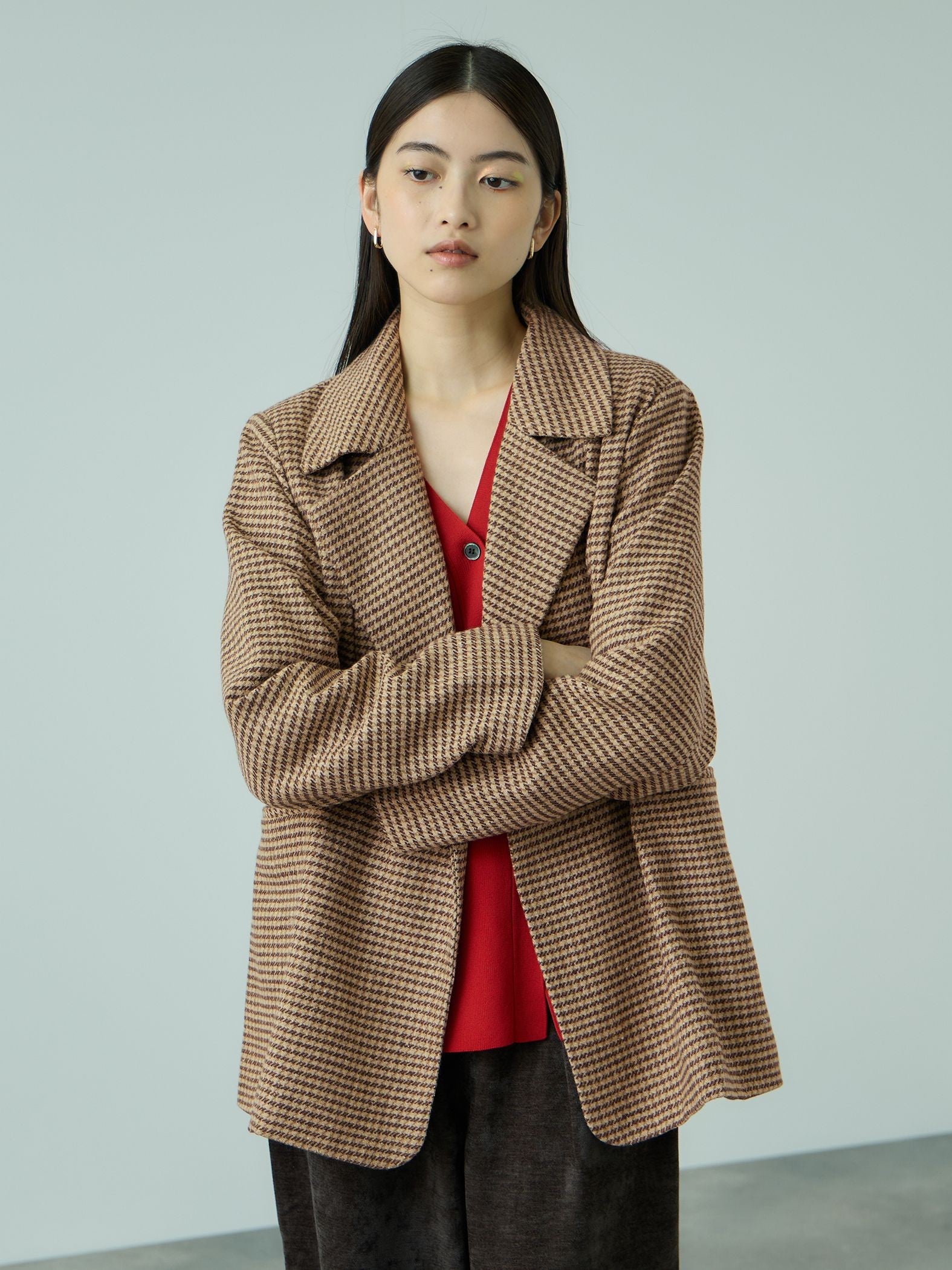 ツィーディチェックWボタンジャコット