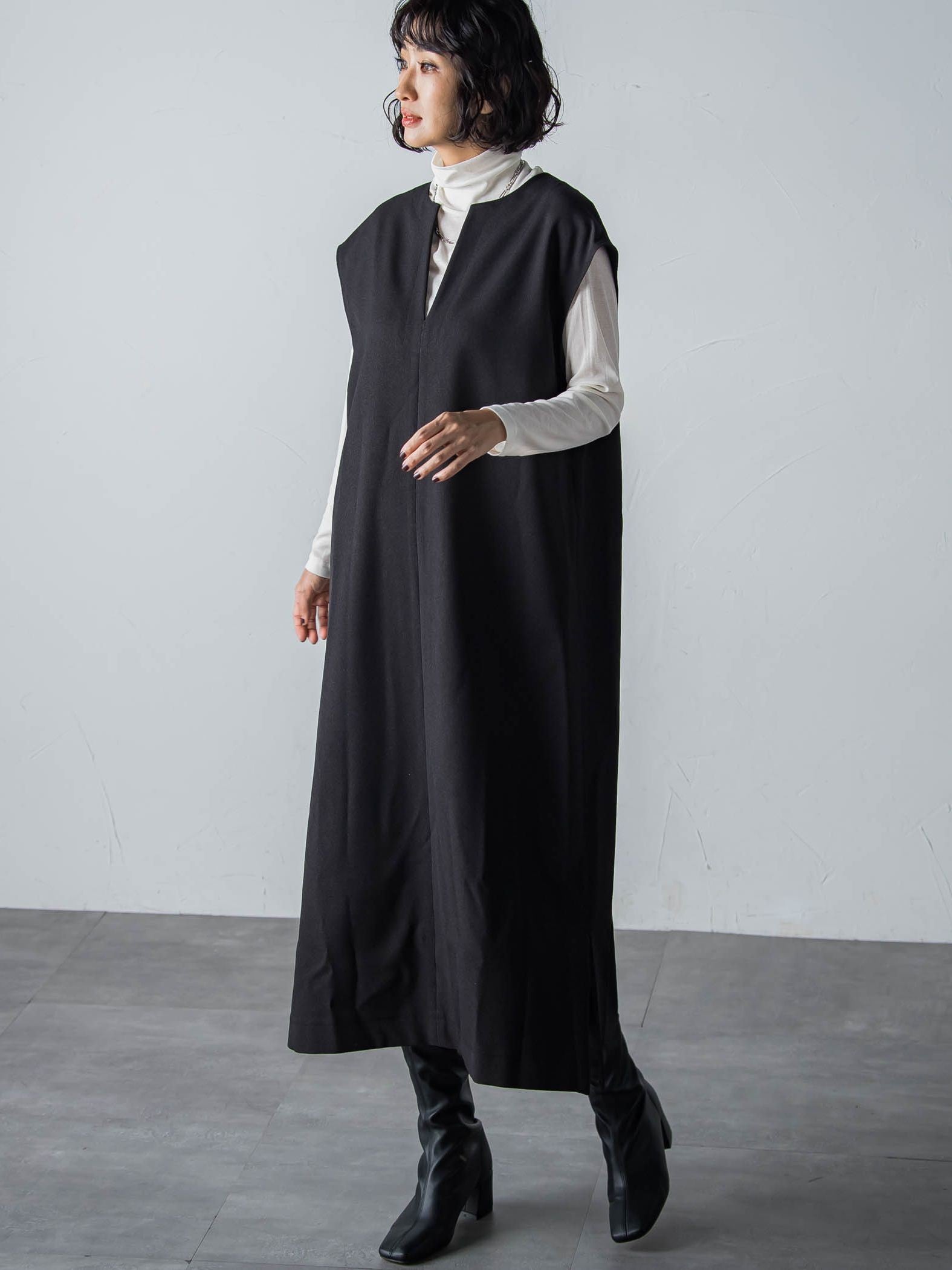 【WEB限定】【3サイズ展開】キーネックワンピース≪イージーケア/毛玉になりにくい≫